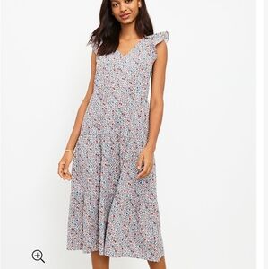 Floral Flutter Sleeve V-Neck Midi Dress